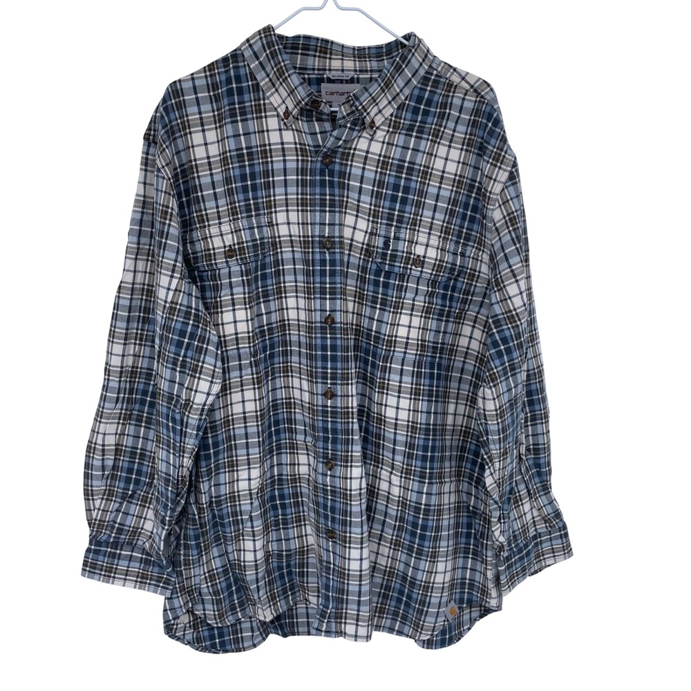 Carhartt Casual Long Sleeve Button Down‎ Shirt 2XL Relaxed Fit Green Beige Plaid